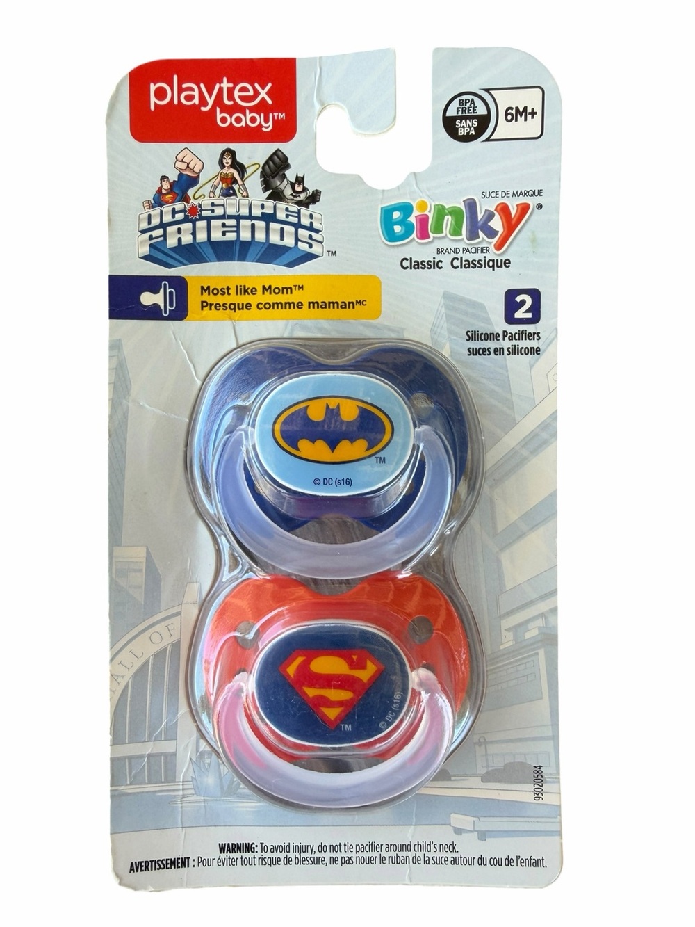 Playtex Baby DC Super Friends Silicone Pacifier Set Batman Superman 2016 6M+ NIP